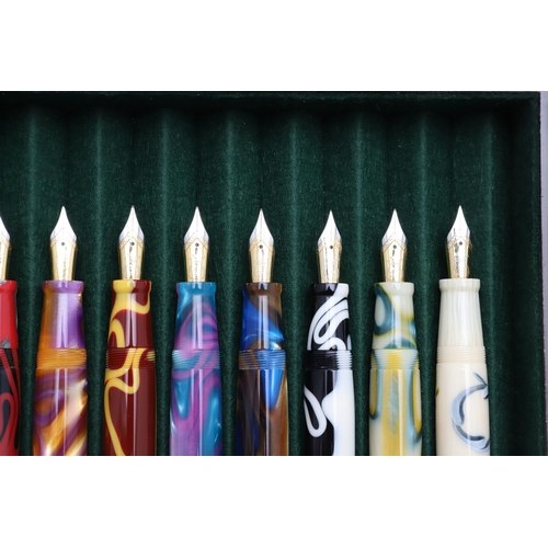 1553 - A COLLECTION OF MODERN LABAN FOUNTAIN PENS. with multi-coloured marbled and other decorative resin b... 