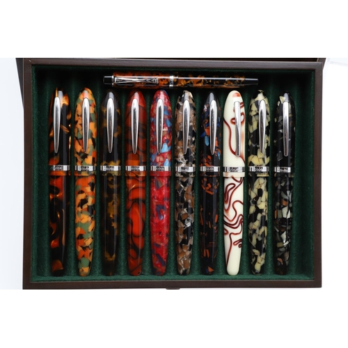 1553 - A COLLECTION OF MODERN LABAN FOUNTAIN PENS. with multi-coloured marbled and other decorative resin b... 