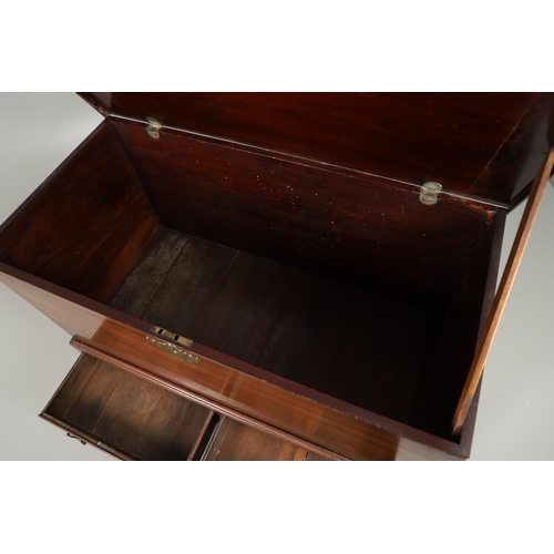 1559 - A 19TH CENTURY MAHOGANY DOWER CHEST ON STAND. the hinged lid enclosing a vacant interior, brass carr... 