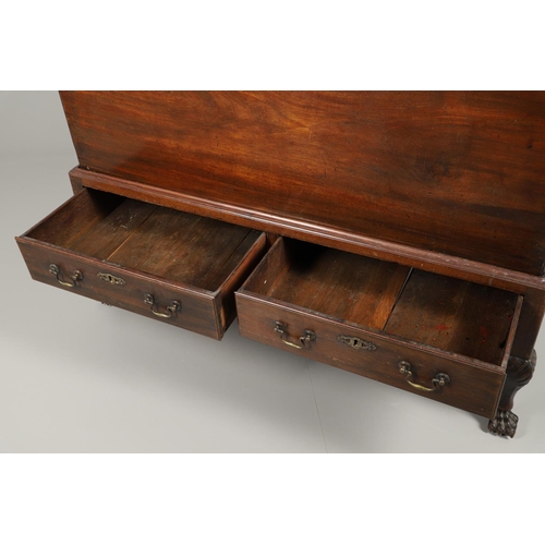 1559 - A 19TH CENTURY MAHOGANY DOWER CHEST ON STAND. the hinged lid enclosing a vacant interior, brass carr... 