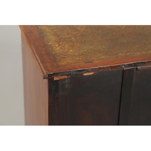 1560 - A GEORGE III WALNUT KNEEHOLE DESK. the top inset with gilt tooled green leather over a long drawer a... 