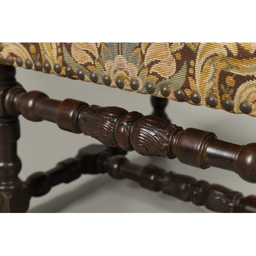 1564 - A VICTORIAN CARVED OAK THRONE CHAIR. the frame carved with acanthus leaf detail to the scroll arms, ... 