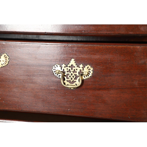 1565 - A GEORGE III MAHOGANY CHEST ON CHEST. the three short over six long drawers with pierced brass handl... 