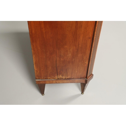 1573 - A 19TH CENTURY FRENCH WALNUT AND SATINWOOD ESCRITOIRE. with white marble top over an inlaid and cros... 