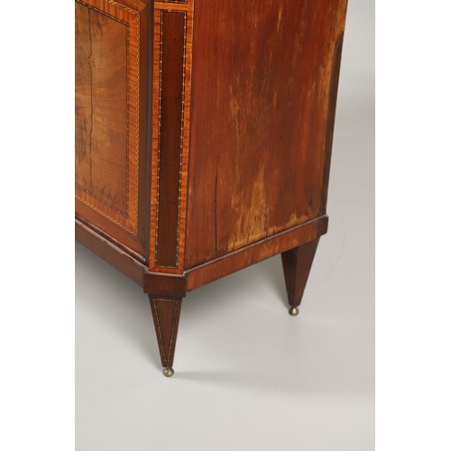 1573 - A 19TH CENTURY FRENCH WALNUT AND SATINWOOD ESCRITOIRE. with white marble top over an inlaid and cros... 