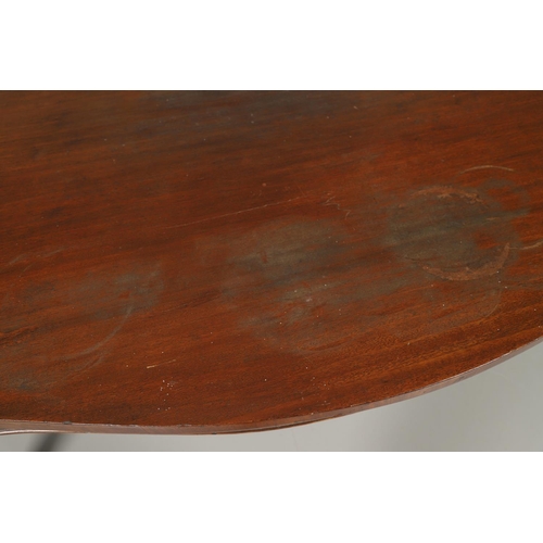 1576 - A 19TH CENTURY MAHOGANY SERPENTINE SERVING TABLE. the shaped top on square tapering legs and brass c... 