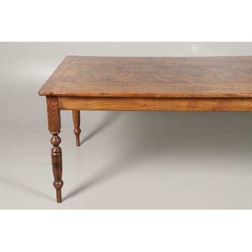 1584 - BRIGHTS OF NETTLEBED: A BURR ELM FARMHOUSE TABLE. the rectangular elm plank top on turned supports, ... 