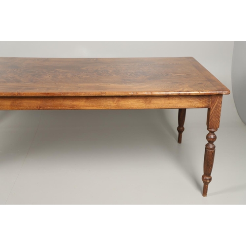 1584 - BRIGHTS OF NETTLEBED: A BURR ELM FARMHOUSE TABLE. the rectangular elm plank top on turned supports, ... 