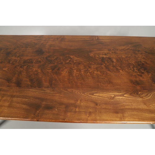 1584 - BRIGHTS OF NETTLEBED: A BURR ELM FARMHOUSE TABLE. the rectangular elm plank top on turned supports, ... 