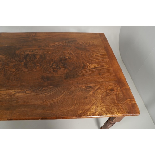 1584 - BRIGHTS OF NETTLEBED: A BURR ELM FARMHOUSE TABLE. the rectangular elm plank top on turned supports, ... 