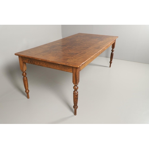 1584 - BRIGHTS OF NETTLEBED: A BURR ELM FARMHOUSE TABLE. the rectangular elm plank top on turned supports, ... 