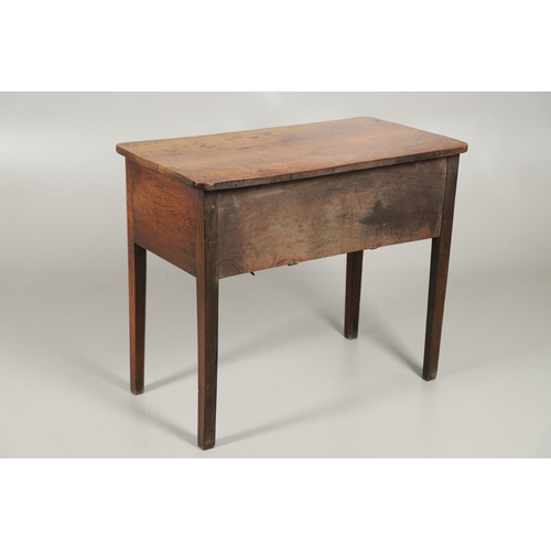 1587 - AN 18TH CENTURY OAK LOWBOY. the four drawers over an arched apron and square chamfered legs, height ... 