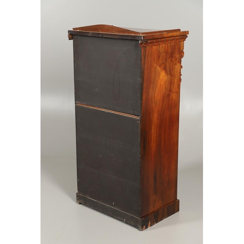 1601 - A VICTORIAN ROSEWOOD WELLINGTON STYLE CHEST. the six drawers with carved scroll and flower corbels o... 