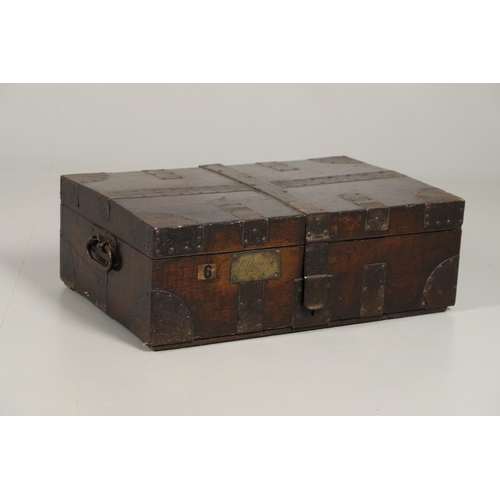 1602 - MILITARY INTEREST: AN OAK AND IRON BOUND CANTEEN CHEST. with iron strapwork and iron handles to each... 