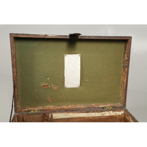 1602 - MILITARY INTEREST: AN OAK AND IRON BOUND CANTEEN CHEST. with iron strapwork and iron handles to each... 