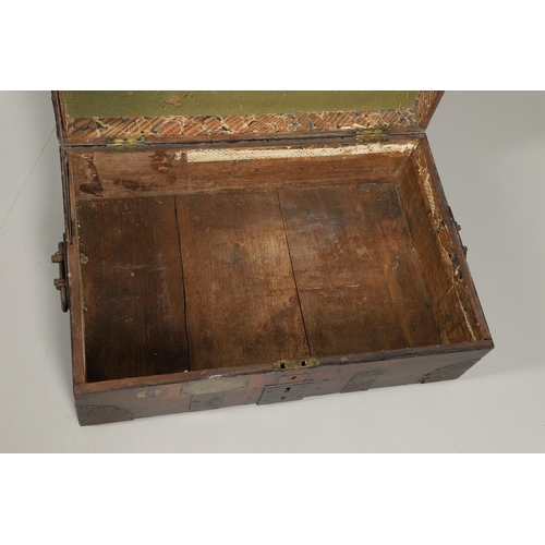 1602 - MILITARY INTEREST: AN OAK AND IRON BOUND CANTEEN CHEST. with iron strapwork and iron handles to each... 