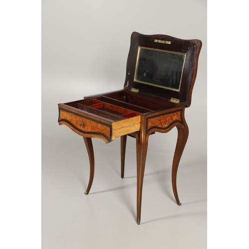 1603 - A 19TH CENTURY FRENCH LADIES WALNUT WORK TABLE. the crossbanded burr walnut and brass inlaid shaped ... 