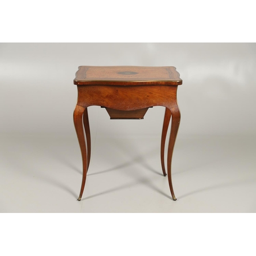 1603 - A 19TH CENTURY FRENCH LADIES WALNUT WORK TABLE. the crossbanded burr walnut and brass inlaid shaped ... 