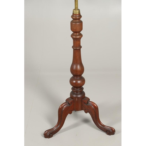 1608 - A 19TH CENTURY MAHOGANY MUSIC STAND. the lectern top with turned finial and lyre-form music sheet su... 