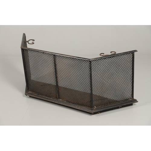 1611 - A 19TH CENTURY PAINTED WROUGHT IRON FENDER. the front and sides with pierced lattice work and attach... 