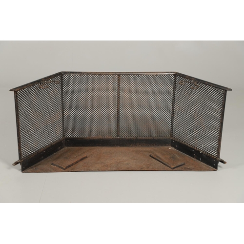 1611 - A 19TH CENTURY PAINTED WROUGHT IRON FENDER. the front and sides with pierced lattice work and attach... 