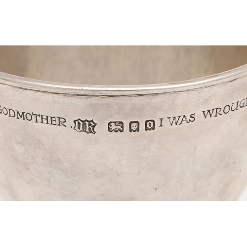 278 - A GEORGE V ARTS & CRAFTS GOBLET, BY OMAR RAMSDEN. with an inscription relating to a christening just... 