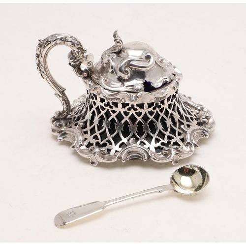 289 - BY CHARLES THOMAS & GEORGE FOX:-. an early Victorian mustard pot (non-matching condiment spoon) and ... 