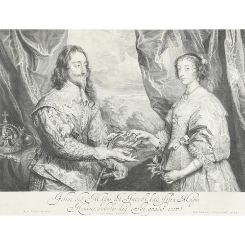 461 - SIR ANTHONY VAN DYCK (1599-1641). After. KING CHARLES I AND HENRIETTA MARIA. Line engraving by Rober... 