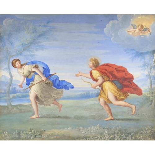 472 - FRANCESCO ALBANI (1578-1660). After. APOLLO AND DAPHNE. Bodycolour on paper laid on panel
Panel size... 