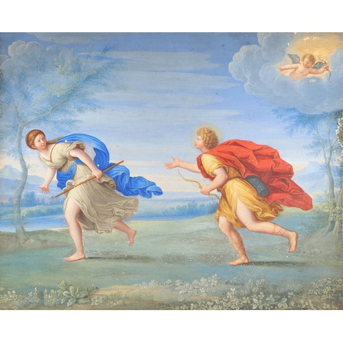 472 - FRANCESCO ALBANI (1578-1660). After. APOLLO AND DAPHNE. Bodycolour on paper laid on panel
Panel size... 