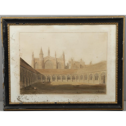 473 - JOHN BUCKLER (1770-1851). THE WEST FRONT AND CLOISTERS OF NEW COLLEGE, OXFORD. Signed, dated indisti... 