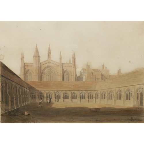 473 - JOHN BUCKLER (1770-1851). THE WEST FRONT AND CLOISTERS OF NEW COLLEGE, OXFORD. Signed, dated indisti... 