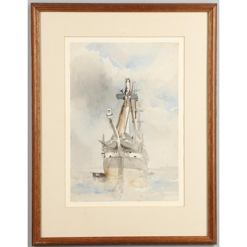 476 - ALFRED DOWNING FRIPP, RWS (1822-1895). FITTING THE RIGGING ON A CLIPPER. Watercolour and pencil heig... 