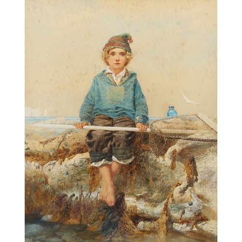 488 - ALFRED DOWNING FRIPP (1822-1895). THE LITTLE SHRIMPER. Signed and dated 1863, watercolour heightened... 