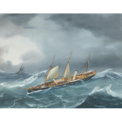 500 - ANTONIO DE SIMONE (1851-1907). YACHT IN ROUGH SEAS. Unsigned, gouache
32x 41cm.  *CR  Some slight su... 