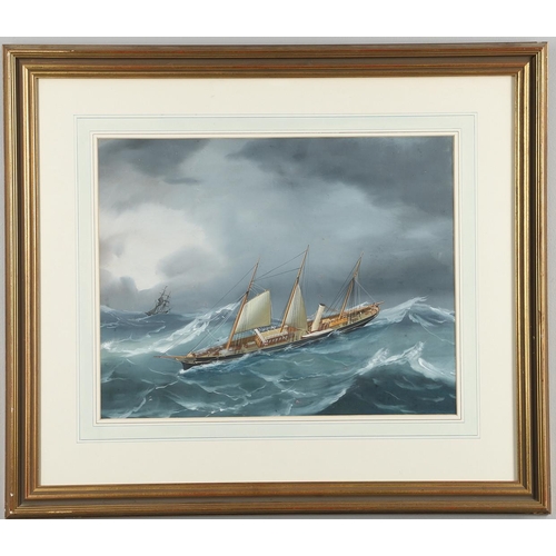 500 - ANTONIO DE SIMONE (1851-1907). YACHT IN ROUGH SEAS. Unsigned, gouache
32x 41cm.  *CR  Some slight su... 