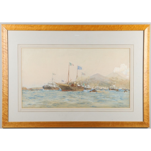 501 - EDOARDO FEDERICO DE MARTINO, CVO (1838-1912). THE REGATTA AT NAPLES. Signed, watercolour and pencil ... 