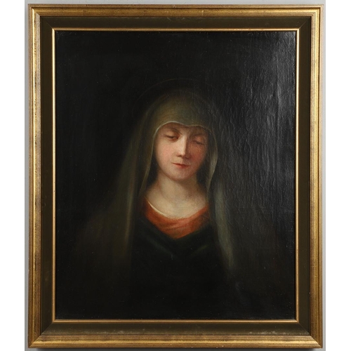 513 - CONTINENTAL SCHOOL, 19TH CENTURY. THE VIRGIN MARY. Oil on canvas
75 x 62.5cm.  *CR  Lined; some slig... 