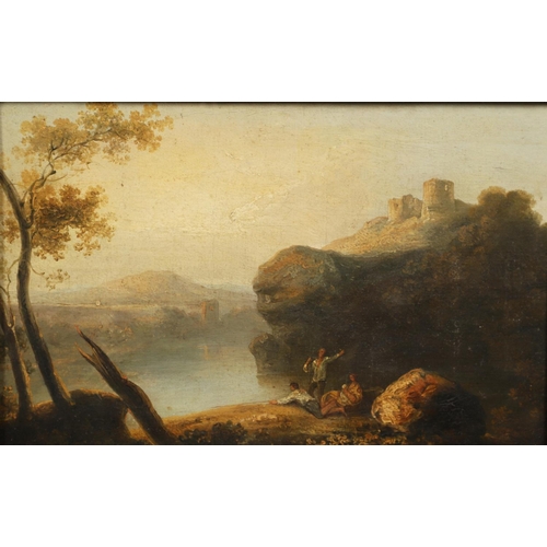 514 - RICHARD WILSON (C.1714-1782). After. LANDSCAPE WITH BATHERS, CATTLE AND RUIN; VIEW ON THE ARNO. A ne... 