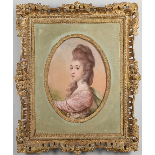 519 - JOHN  DOWNMAN, ARA (1750-1824). His circle. PORTRAIT OF A LADY. Quarter length, her head turned to t... 