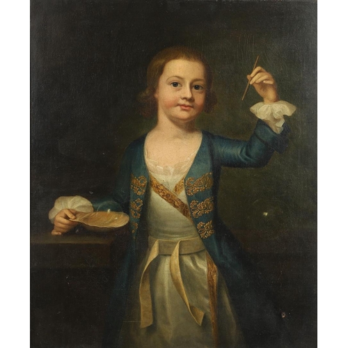 522 - RICHARD PHELPS (1710-1785). His circle. PORTRAIT OF A CHILD. Standing, long half length, wearing a b... 