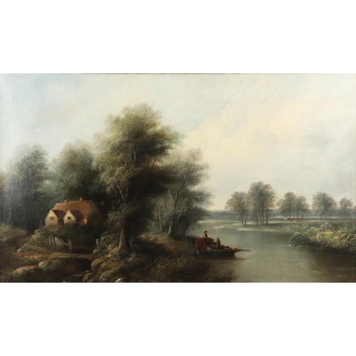 528 - WILLIAM HENRY CROME (1806-1873). Attributed to. FIGURES WITH A BOAT AND A CART NEAR A HOMESTEAD, POS... 