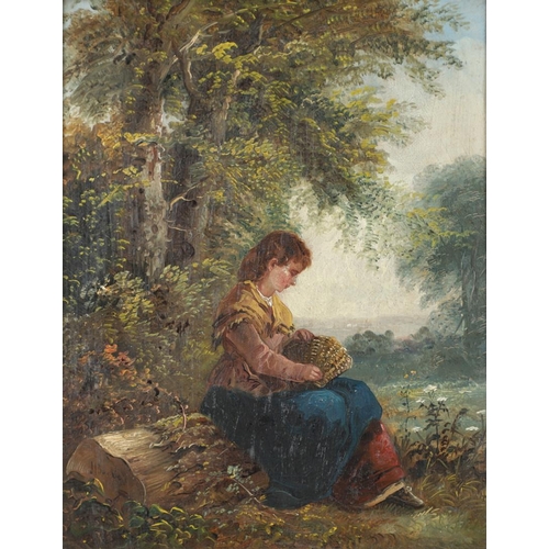 531 - JOHN JOSEPH BARKER OF BATH (1824-1904). GIRL MENDING A BASKET. Signed, oil on canvas
24 x 19cm.  *CR... 