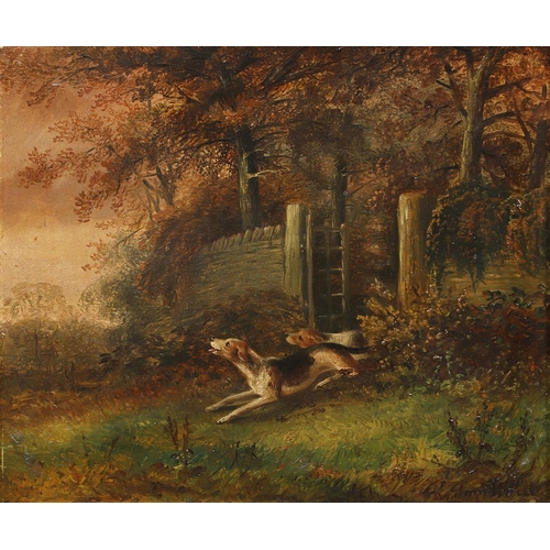 532 - TOM HOLD (1843-1902). FOXHOUNDS RUNNING FROM A COPSE; MALLARDS BY A WOODLAND POOL. A pair, both sign... 