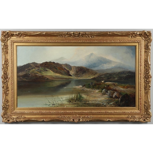 539 - EDWARD CHARLES WILLIAMS (1807-1881). TENDING CATTLE BY A LAKE IN THE HILLS. Signed and dated 67, oil... 