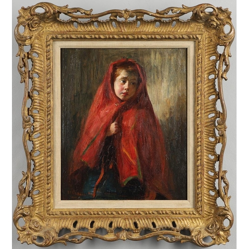 554 - GEORGE PAUL CHALMERS, RSA, RSW (1833-1878). THE RED CAPE. Signed, oil on board
28.5 x 23.5cm.

Prove... 