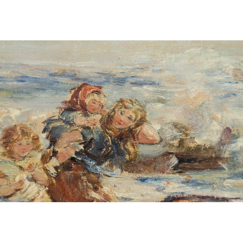 557 - WILLIAM MCTAGGART, RSA, RSW (1835-1910). SETTING SAIL. Signed and dated 1889 (and possibly a further... 