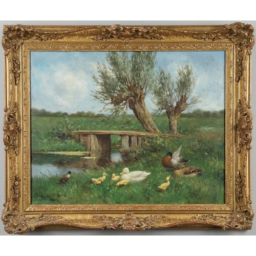 566 - CONSTANT ARTZ (1870-1951). DUCKS BY A COUNTRY POOL. Signed, oil on canvas
38 x 48.5cm.  *CR  Good co... 