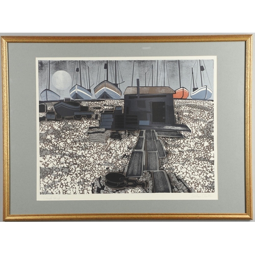 584 - GRAHAM CLARKE (B.1941). WINCH SHED. (d) Colour woodcut, signed and titled in pencil
44 x 58cm.  *CR ... 