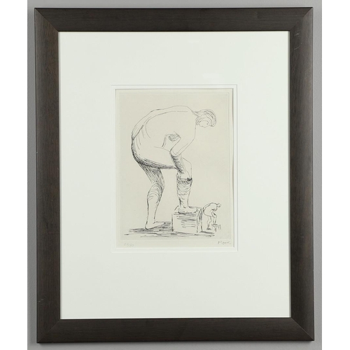 586 - HENRY MOORE, OM, CH (1898-1986). WOMAN PUTTING ON STOCKING I. (d) Etching, 1979, signed in pencil an... 